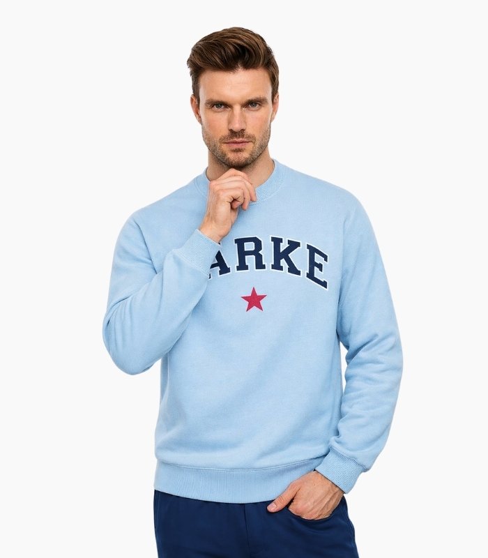Parke Mockneck Sweatshirt Sky Blue Coastal Star Varsity Pullover Parke Mockneck Sweatshirt Sky Blue Coastal Star Varsity Pullover