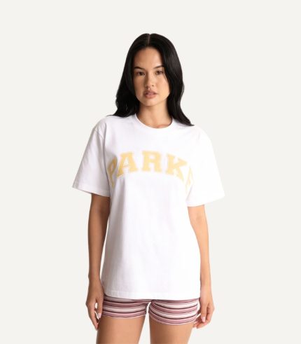Parke Pastel Yellow Varsity T Shirt birthaday drop