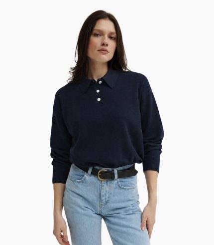 Parke Navy Long Sleeve Classic Polo Sweater