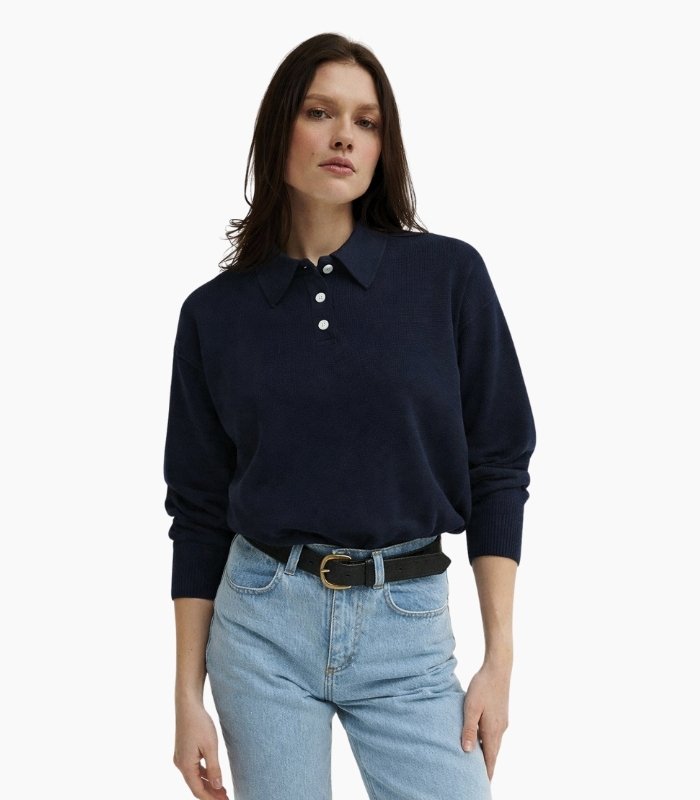 Parke Navy Long Sleeve Classic Polo Sweater Parke Navy Long Sleeve Classic Polo Sweater