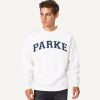 Parke Classic White Varsity Mockneck Sweatshirt