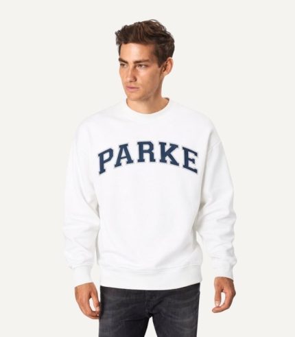 Parke Classic White Varsity Mockneck Sweatshirt